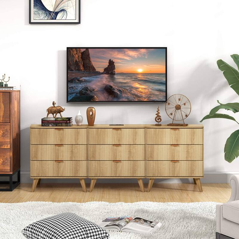 23.62in.W End Table 3-Drawer Nightstand with Charging Station