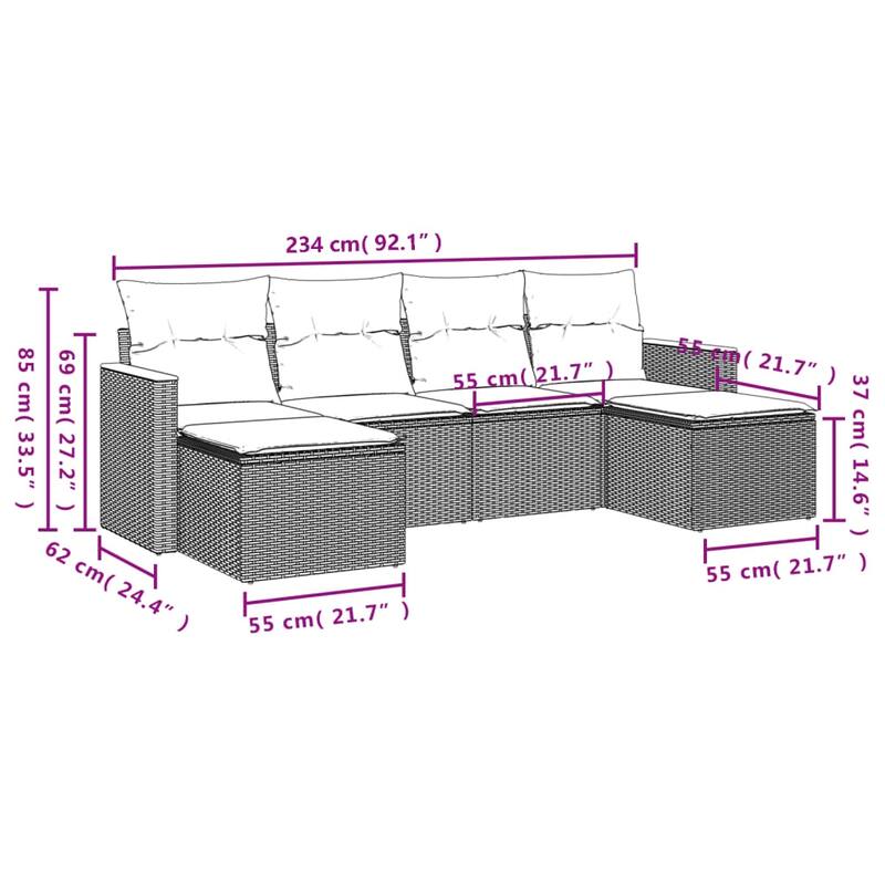 vidaXL Patio Sofa Set with Cushions Outdoor Conversation Furniture Poly Rattan