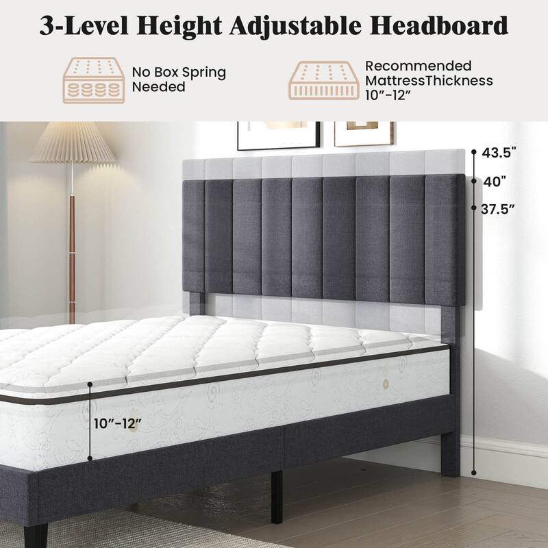 Costway Twin/Full/Queen Size Bed Frame with Height Adjustable Vertical