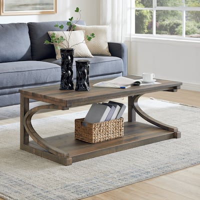 Unique Solid Wood Coffee Table with Storage Shelf