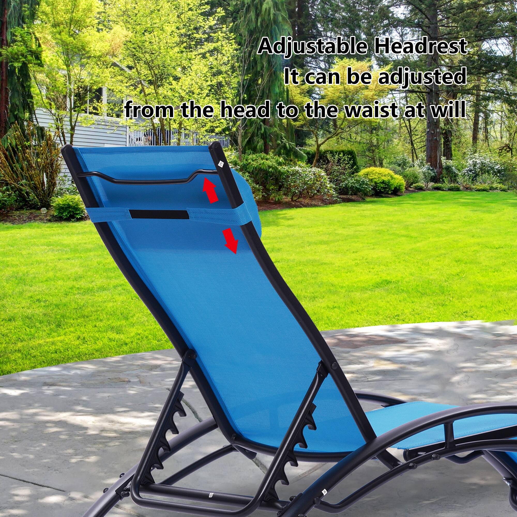 2Pcs Patio Ergonomic Chaise Lounge Adjustable Poolside Sunbed Chair