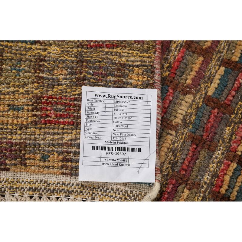 All-Over Checkered Moroccan Modern Area Rug Hand-Knotted Wool Carpet - 7'10"x 10'2"
