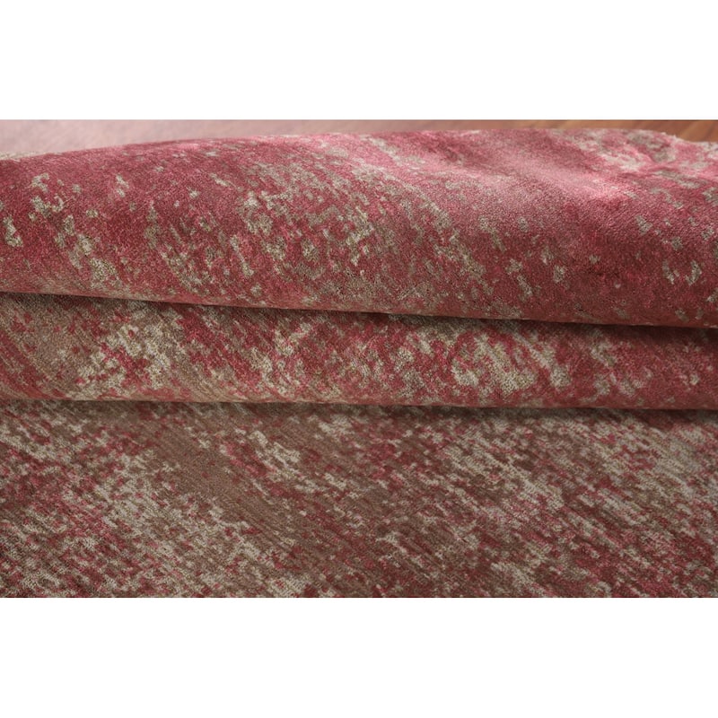 All-Over Pink Abstract Modern Area Rug Handmade Wool Carpet - 5'6" x 8'1"