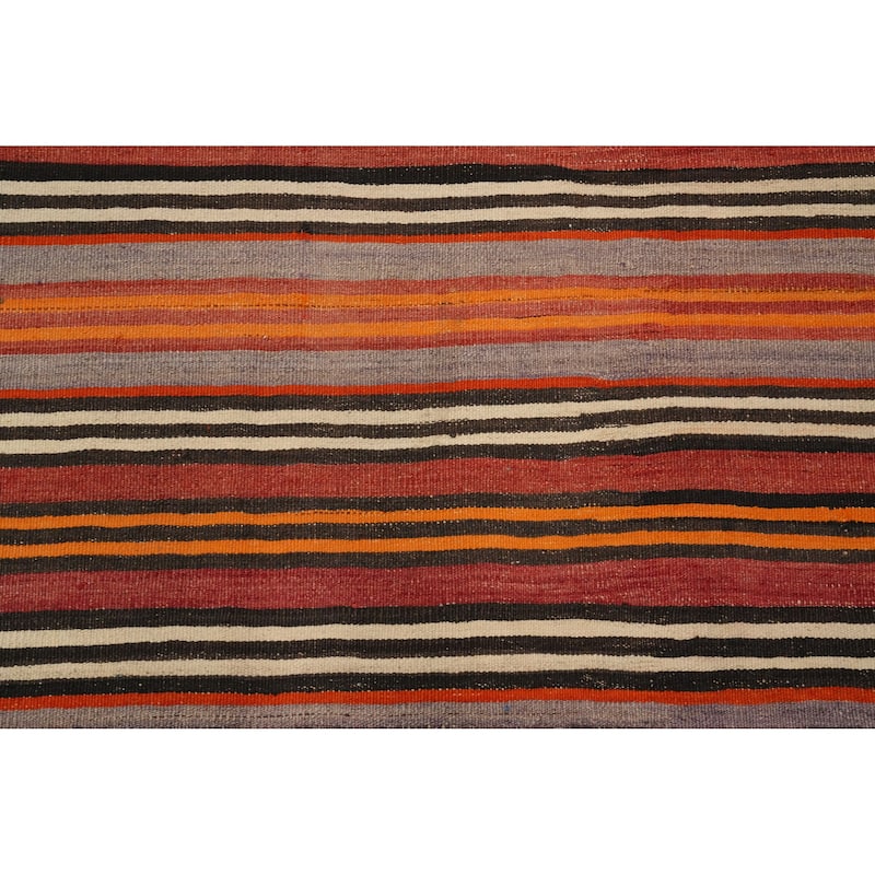 Hand Woven Oriental 100% Wool Carpet Southwestern Geometric Oranges & Rust Kilim Area Rug - 11' 0'' X 5' 1''