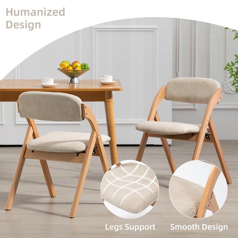 Wooden Stackable Dining Folding Chairs with Padded Seats(Set of 2)