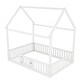 preview thumbnail 11 of 12, Full Size Kids House Bed Frame with Roof, Openable Door & Guardrail, Distressed White Wooden Playhouse Style Platform Bed
