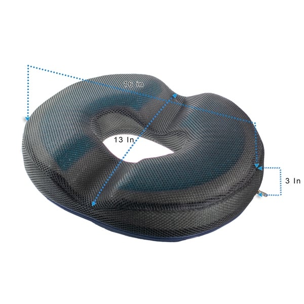 Orthopedic Donut Seat Gel Cushion w/ Infused Memory Foam & Cooling Gel- Black Fabric