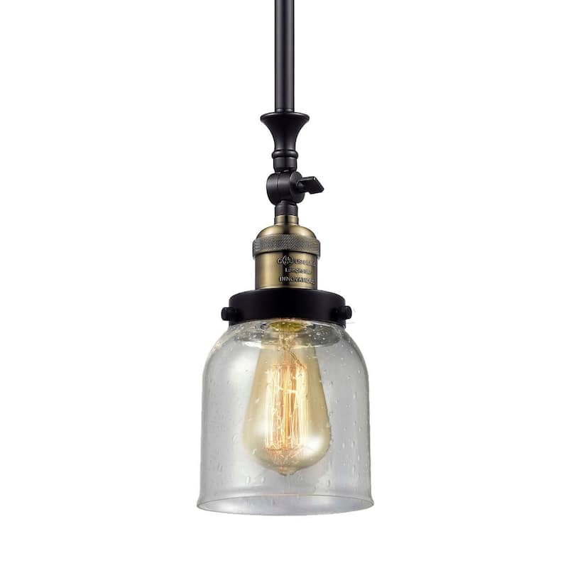 Innovations Lighting Small Bell 5" Wide Adjustable Mini Pendant - Black / Antique Brass / Seedy