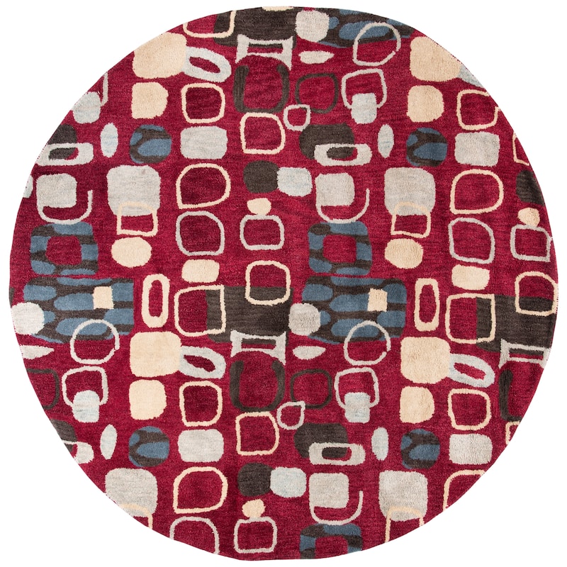 SAFAVIEH Handmade Wyndham Elaina Modern Wool Rug - 7' Round - Red/Multi
