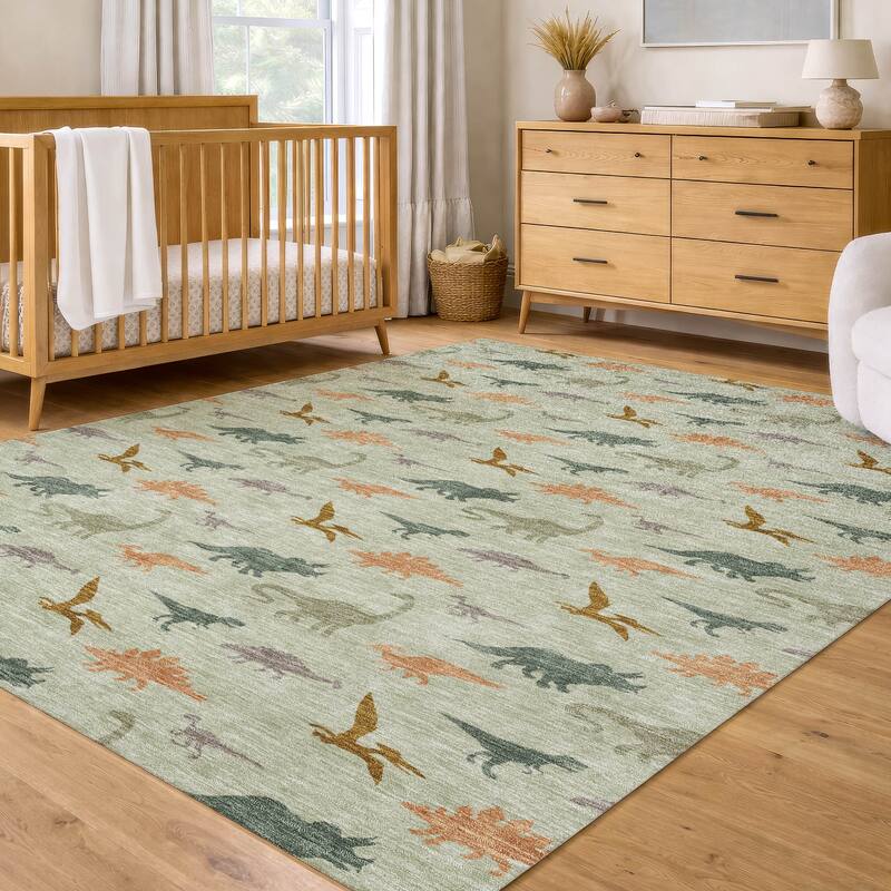 Machine Washable Indoor/ Outdoor Modern Dinosaur Chantille Rug