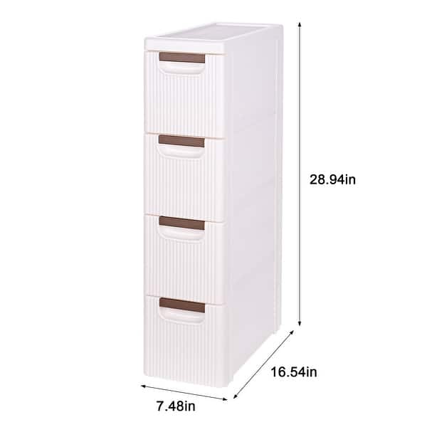 dimension image slide 2 of 3, Javlergo White Stripe Narrow Storage Cabinet 3/4/5-Layer Rolling Bathroom Organizer with Drawers Wheels for Bathroom Living Room