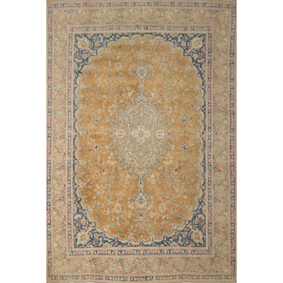 Hand Knotted Oriental 100% Wool Carpet Traditional Floral Oranges & Rust Tabriz Area Rug - 12' 6'' X 9' 9''