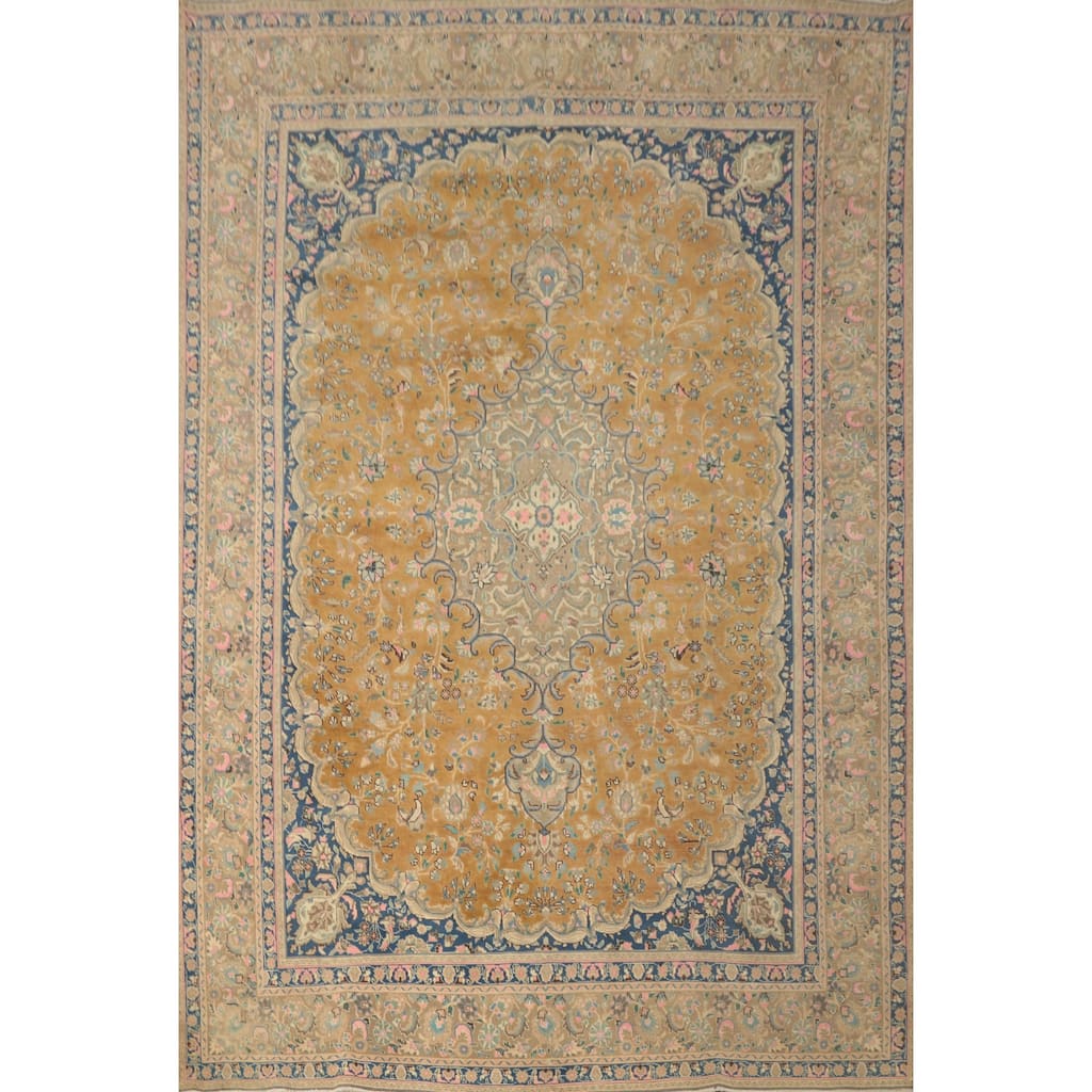 Hand Knotted Oriental 100% Wool Carpet Traditional Floral Oranges & Rust Tabriz Area Rug - 12' 6'' X 9' 9''