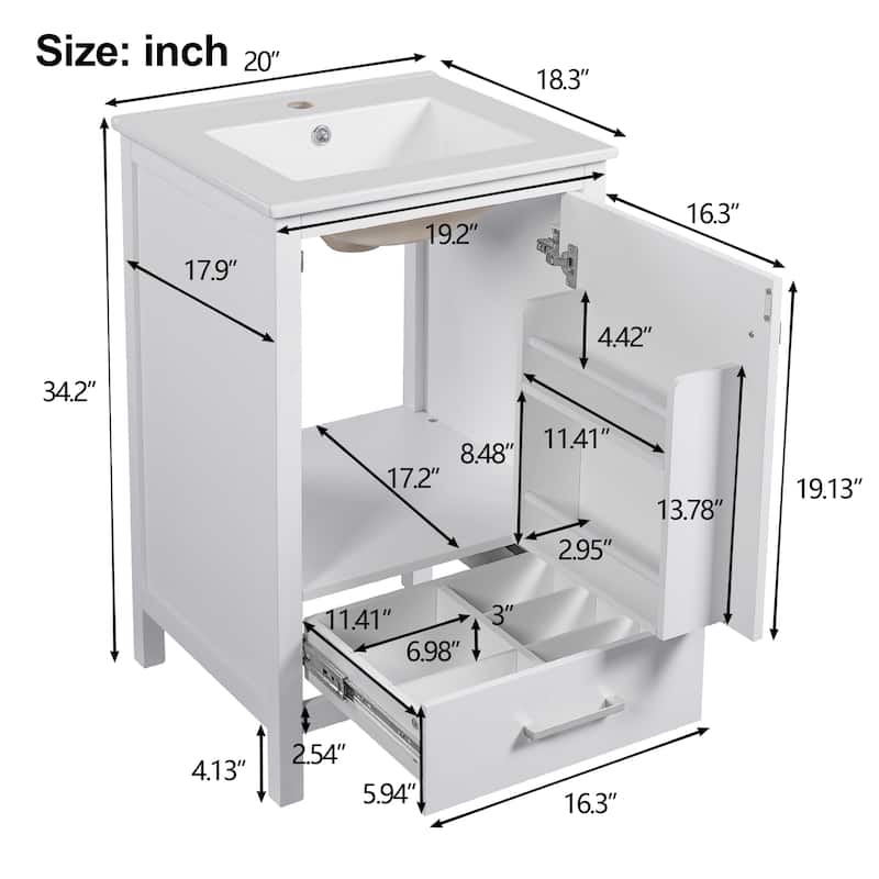 GDFStudio - Aurora Wood & Ceramic Bathroom Vanity Set with Sink and Divided Drawers
