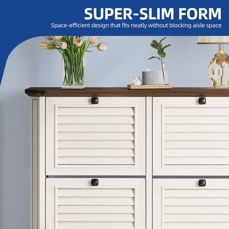 Moasis Farmhouse 4 Flip Drawers Shoe Storage Cabinet with Adjustable Shelves