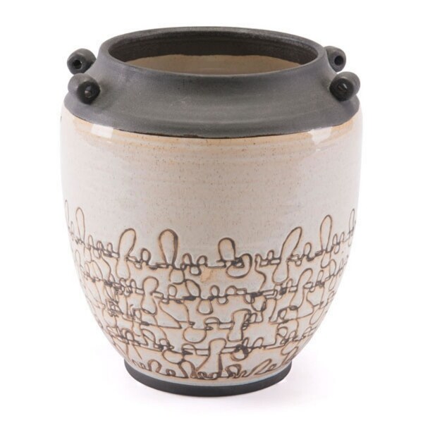 Scribble-Like Texture Ceramic Vase White