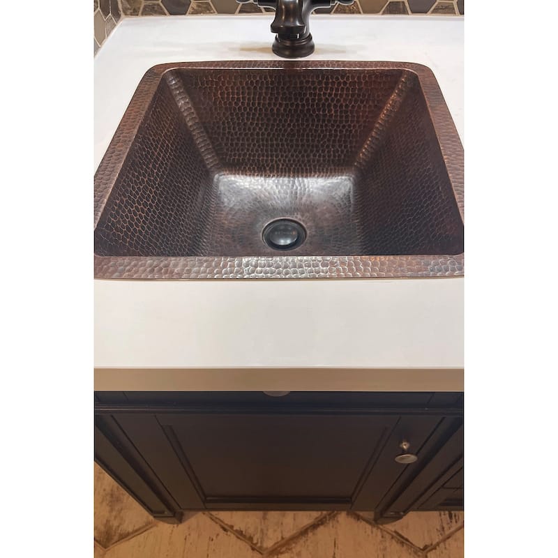 15-in Square Under Counter Hammered Copper Bathroom Sink (LSQ15DB)