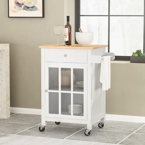 Maynard Indoor Glass Paneled Kitchen Cart with Wheels by Christopher Knight Home