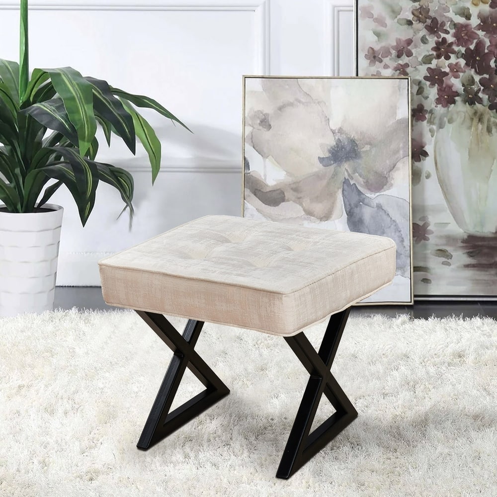 Textured Velvet Ottoman Vanity Stool 18"X18"X17"