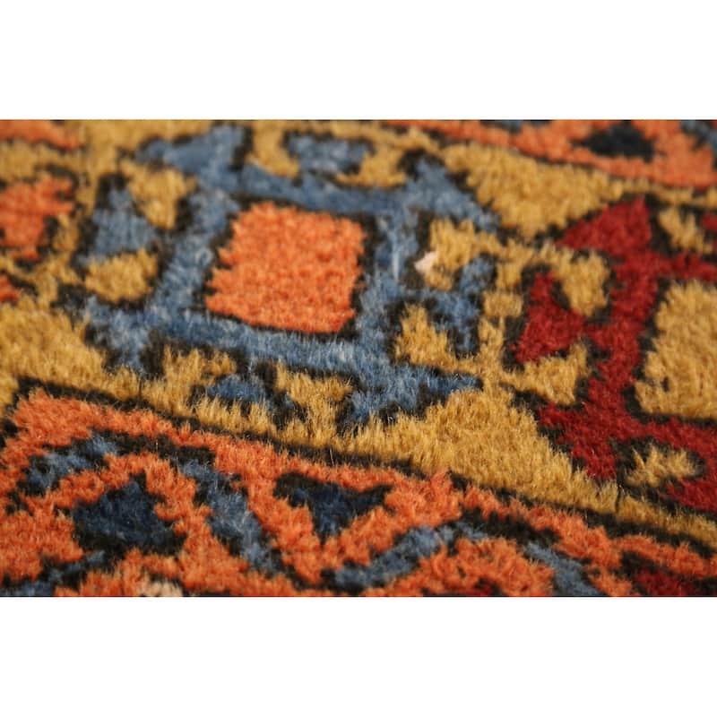Hand Knotted Oriental 100% Wool Carpet Traditional Geometric Navy Blue & Blues Heriz Area Rug - 4' 9'' X 3' 8''