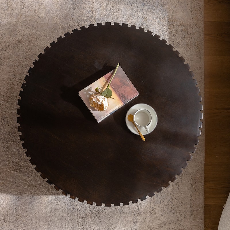 31.5" Olive‑Shaped Handcrafted Coffee Table with Solid‑Wood Relief