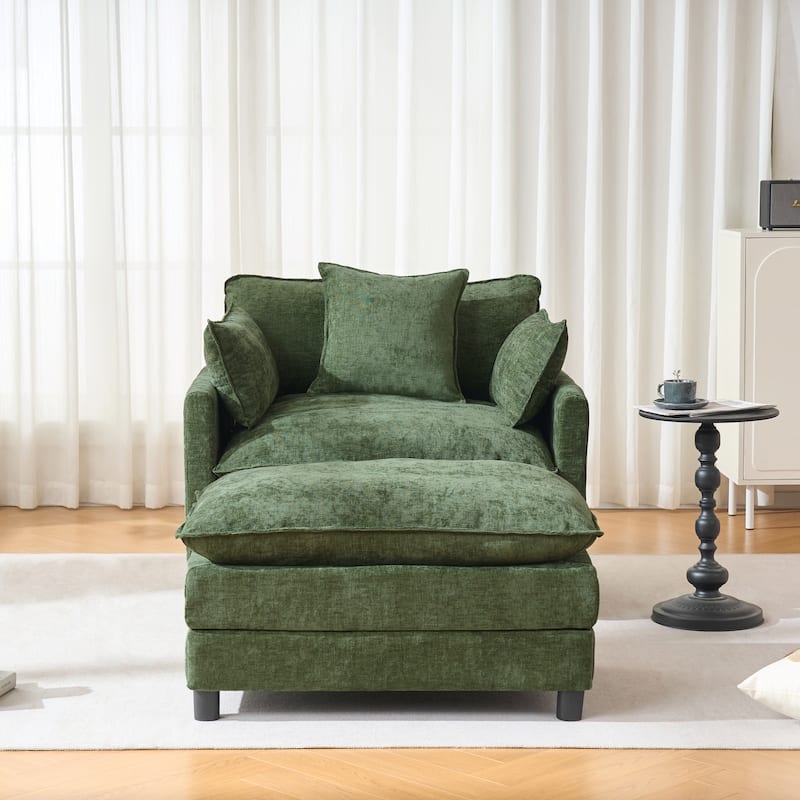 39.4" Modern Accent Chair with Ottoman, Living Room Club Chair Chenille Upholstered Armchair, Reading Chair for Bedroom