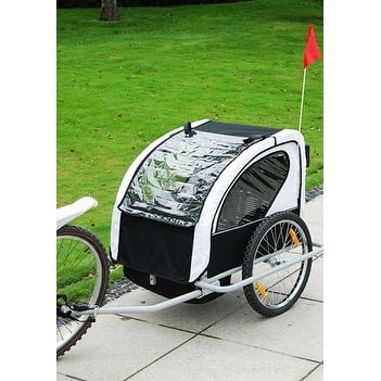 slide 2 of 8, Aosom 2 in 1 Double Child Bike Trailer and Stroller Black