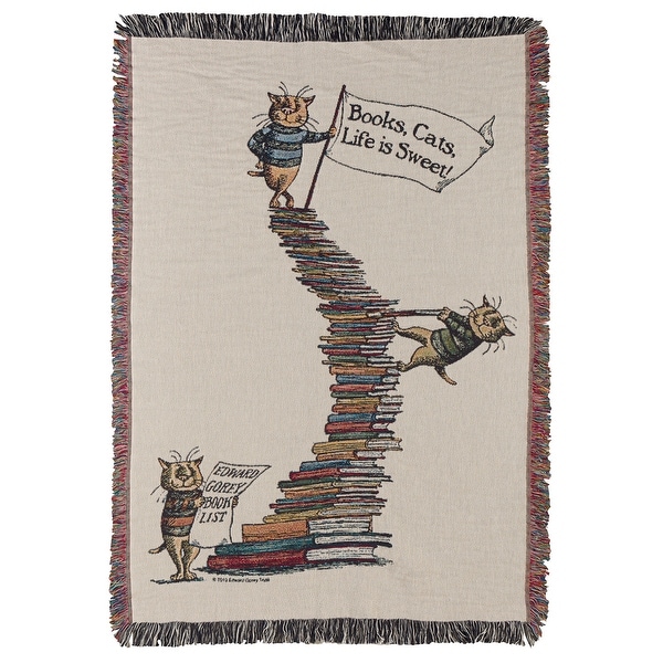 Edward Gorey Cats & Books Throw Blanket - 100% Cotton - 50" x 60" - 50 in. x 60 in.