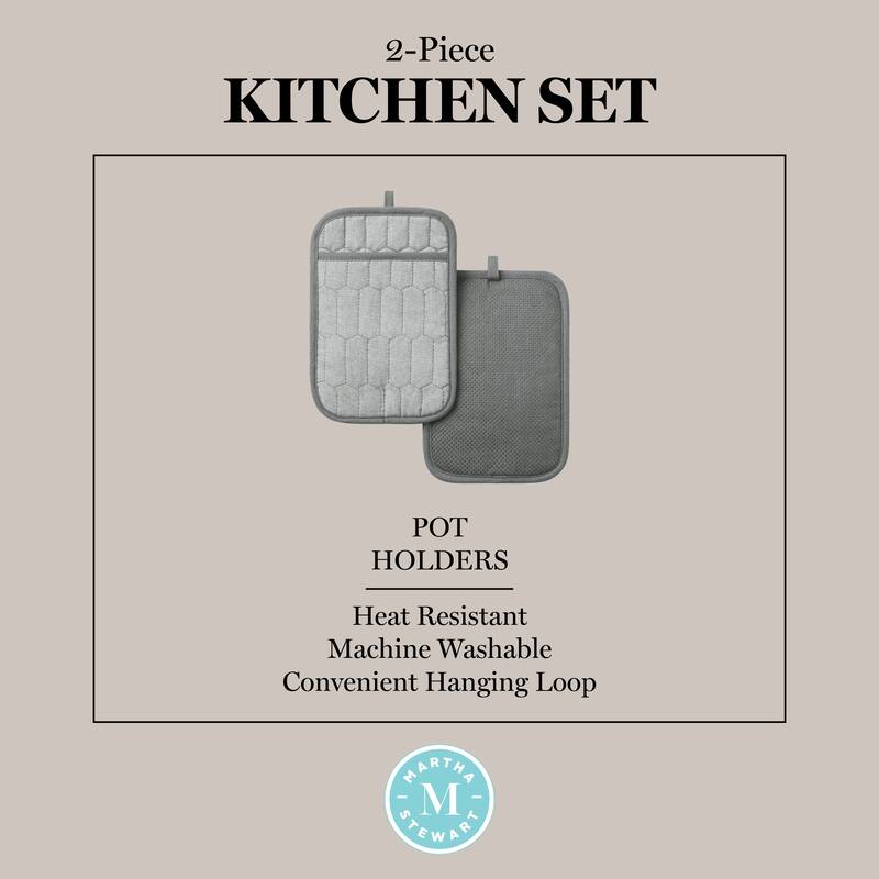 MARTHA STEWART Honeycomb Quilted Chambray Pot Holder 2-Pack Set - 7"x10"