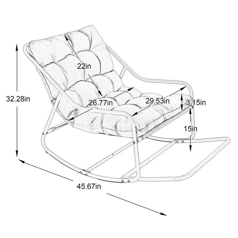 Outdoor Rocking Chair, Comfy Cushion, with Soft Thick Cushion,for Living Room, Reading Room, Black Frame with White Cushion