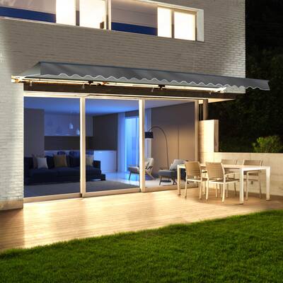ALEKO Motorized LED 10 x 8 ft Half Cassette Retractable Awning Grey