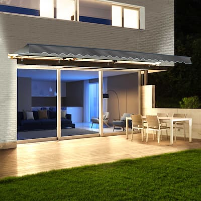 ALEKO Motorized LED 20 x 10 ft Half Cassette Retractable Awning Grey