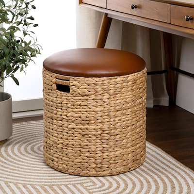 Happimess Josie 18" Hyacinth Storage Ottoman with Lid