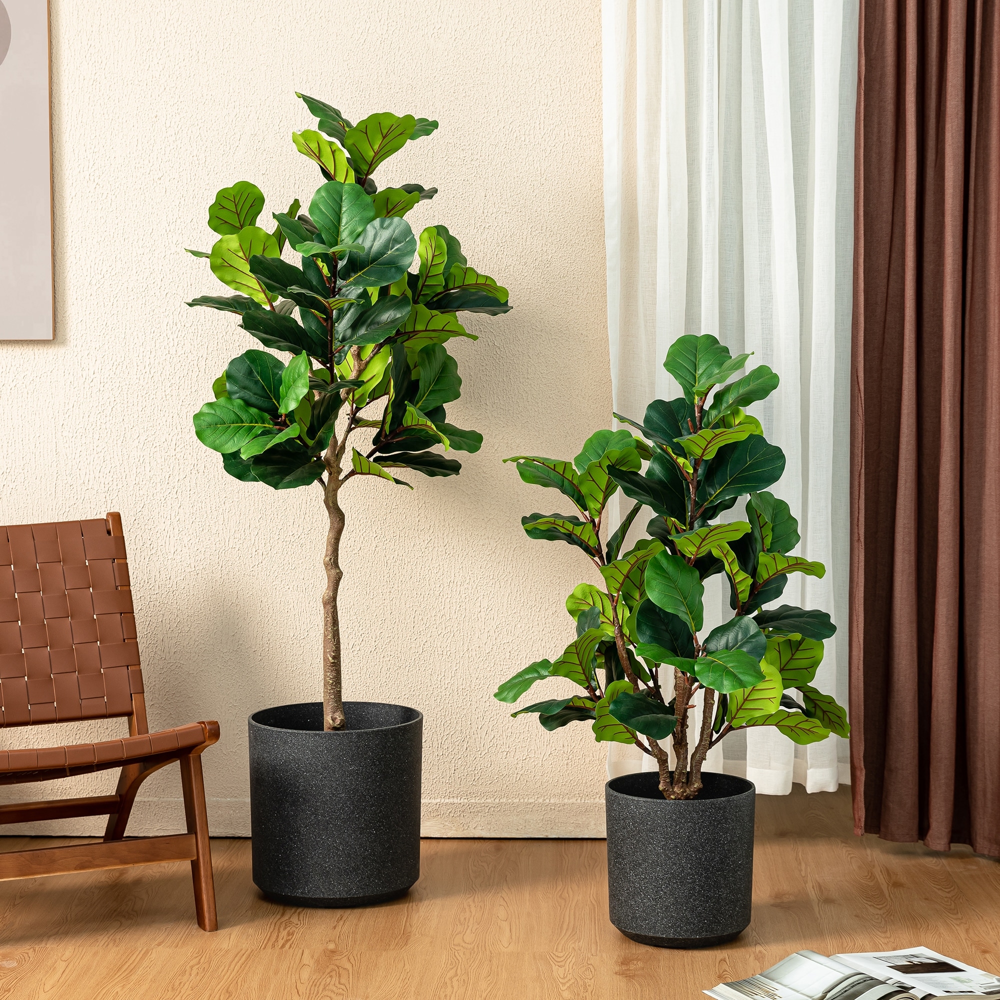 Glitzhome 3.5ft/5ft Artificial Fiddle Leaf Fig Tree Faux Plant with Pot