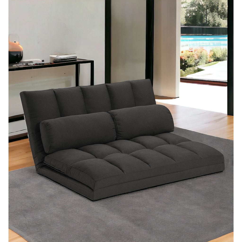 HomeRoots 45" Gray Futon Convertible Sleeper Loveseat and Toss Pillows - 44.50 in. x 22.80 in. x 26.40 in.