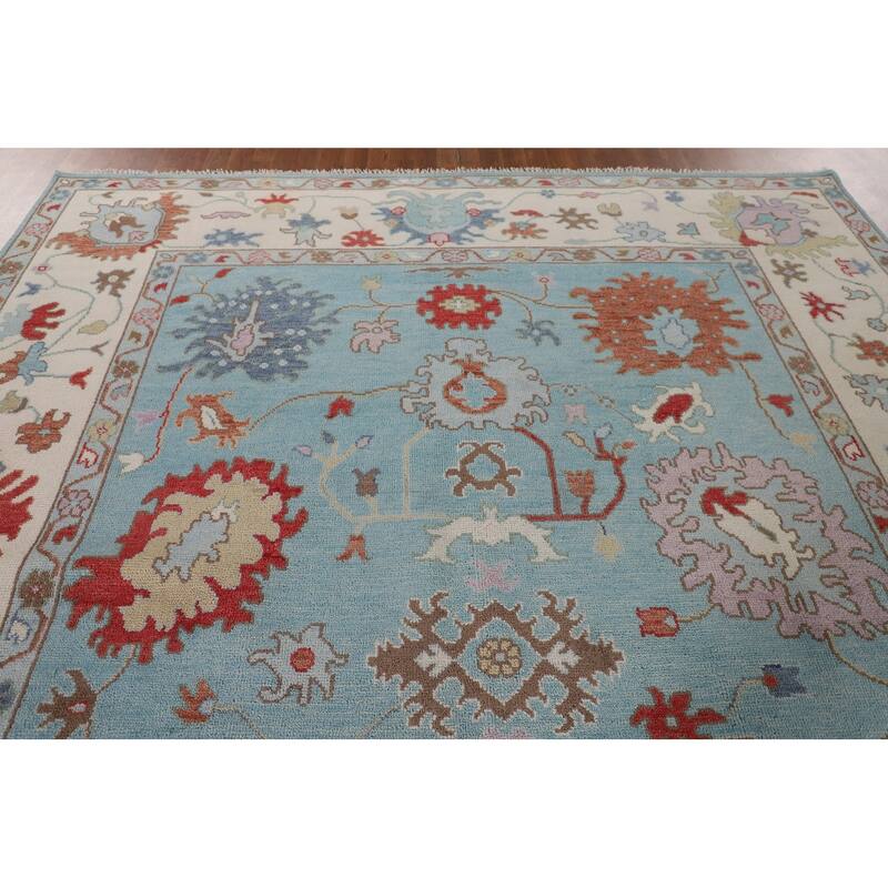 Light Blue Oushak Area Rug Handmade Wool Carpet - 9'0" x 11'9"