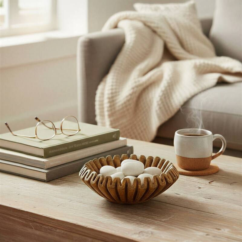 Marble Pleated Dish - 7.0"L x 7.0"W x 2.5"H - Brown