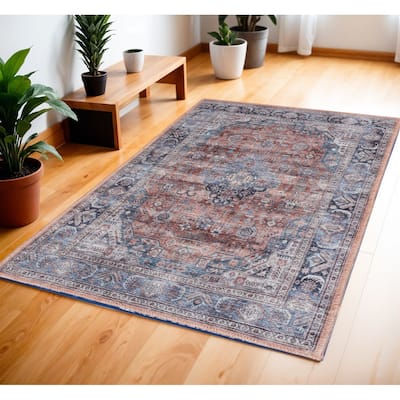 Power Loomed Distressed Non Skid Low Pile Area Rug - 72' X '48' X '0.25
