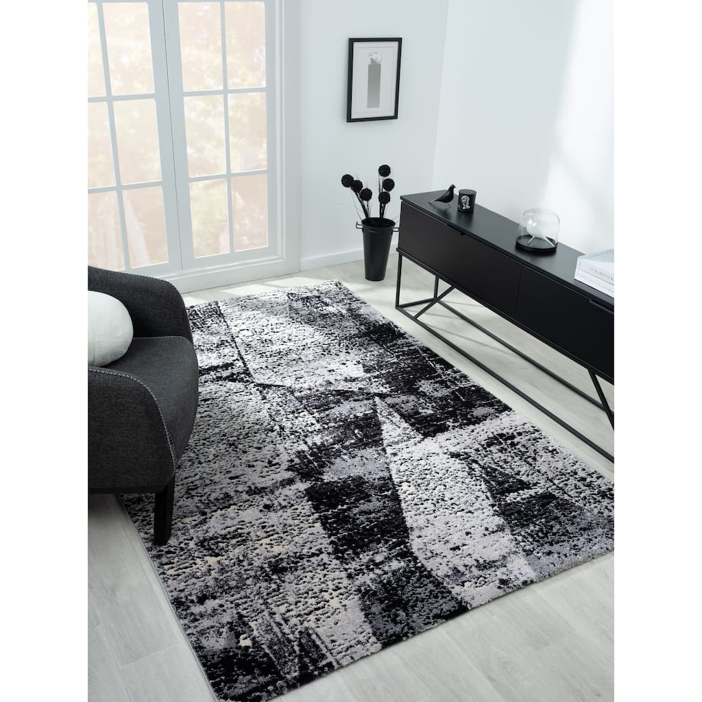 Bergamo Collection Black/Gray Abstract Geometric Area Rug
