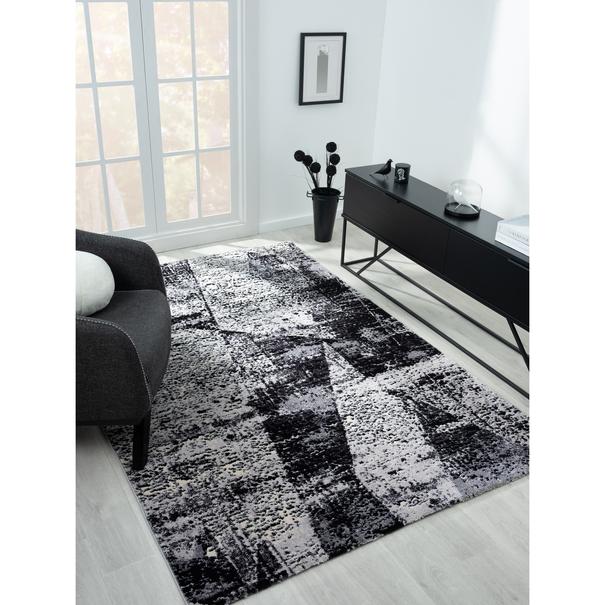MDA Rugs Bergamo Collection Black/Gray Abstract Geometric Area Rug