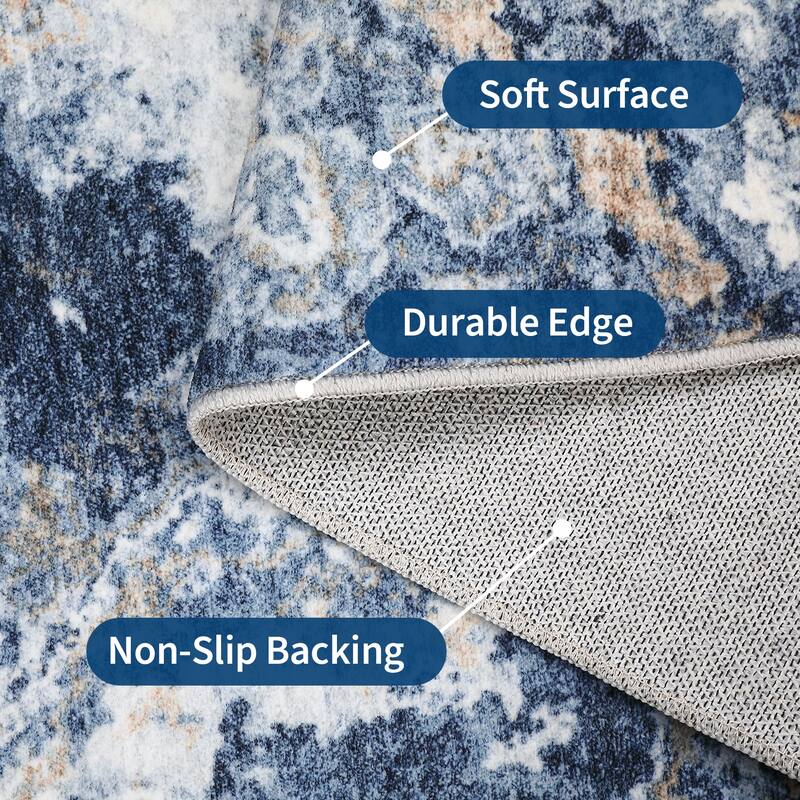 Machine Washable Area Rugs for Living Room, Modern Abstract Bedroom Rug, Low Pile Non-Slip Carpet