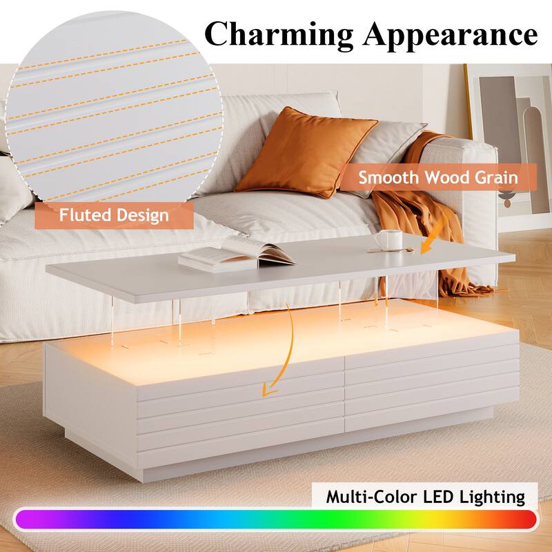 47.2" LED Coffee Table with Drawers & Light Display