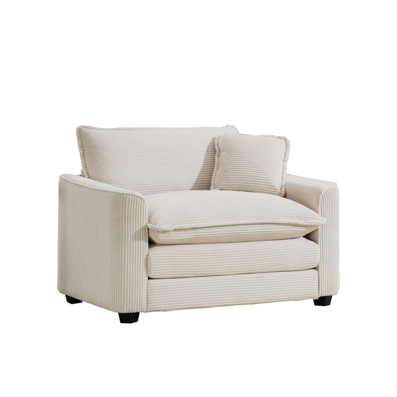 Corduroy Fabric Single Accent Sofa Chair with Pillow, Ergonomic Deep Seat Sofa for Livingroom