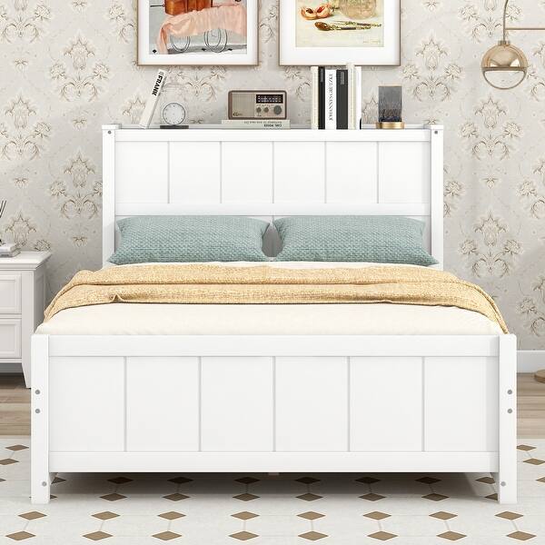 slide 2 of 16, Full Platform Bed Solid Wood Storage Bed with Large Storage Space, Headboard with Storage Shelf, Footboard and 4 Drawers White - Full