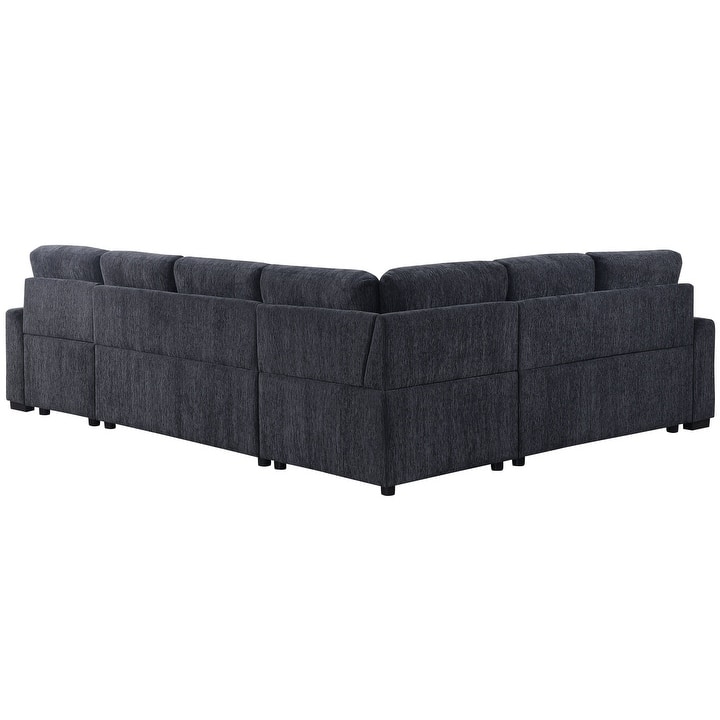 Convertible Pull-out Sectional Sofa Loveseat Sleeper with Storage and Pillows