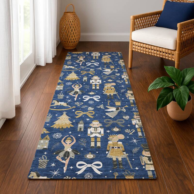 Premium Washable Super Soft Winter Story Mayfield Rug - Navy - 2'3" x 7'6"