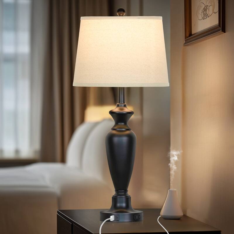 30'' Black Modern Table Lamps with USB-C Charging, Touch Dimmer(Set of 2) - 13'' x 13'' x 30