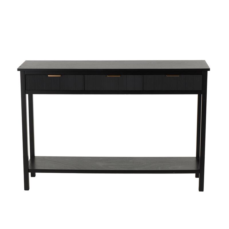 Black Wooden Handmade 3 Drawers Living Room Console Table with Gold Handles