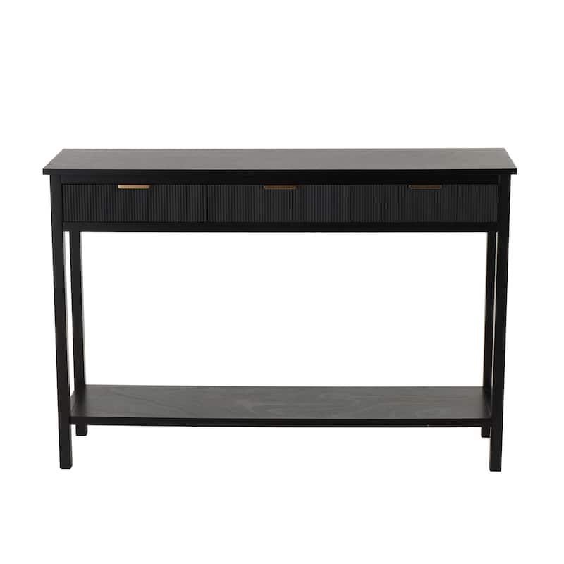 Wooden Handmade 3 Drawers Living Room Console Table with Gold Handles - Black - Roche River Decor