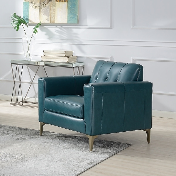 Carson Carrington Vavra Turquoise Leather Accent Chair 36